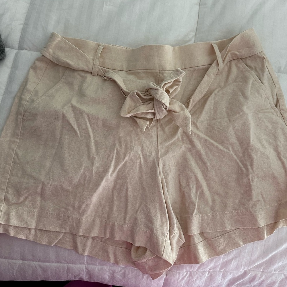 J. Crew High Waist Tan Shorts with Tie Detail